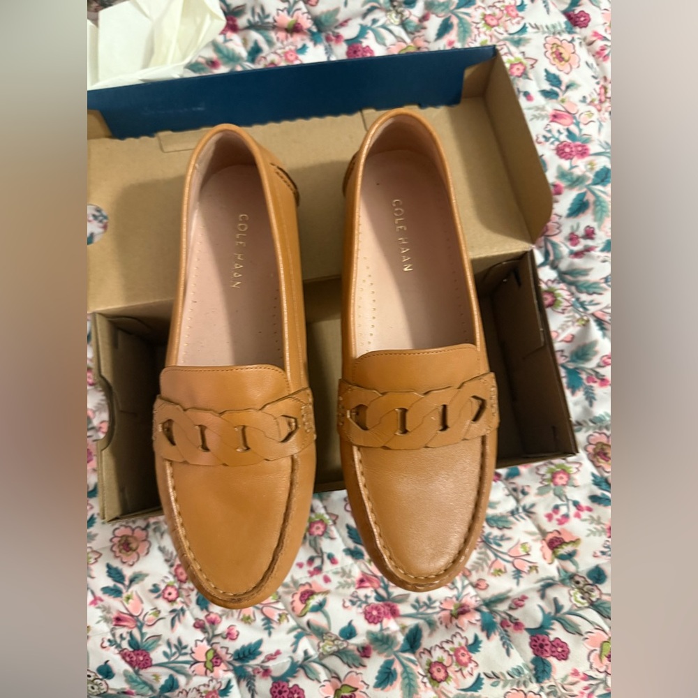Cole Haan Tan Leather Chain-Link Loafers